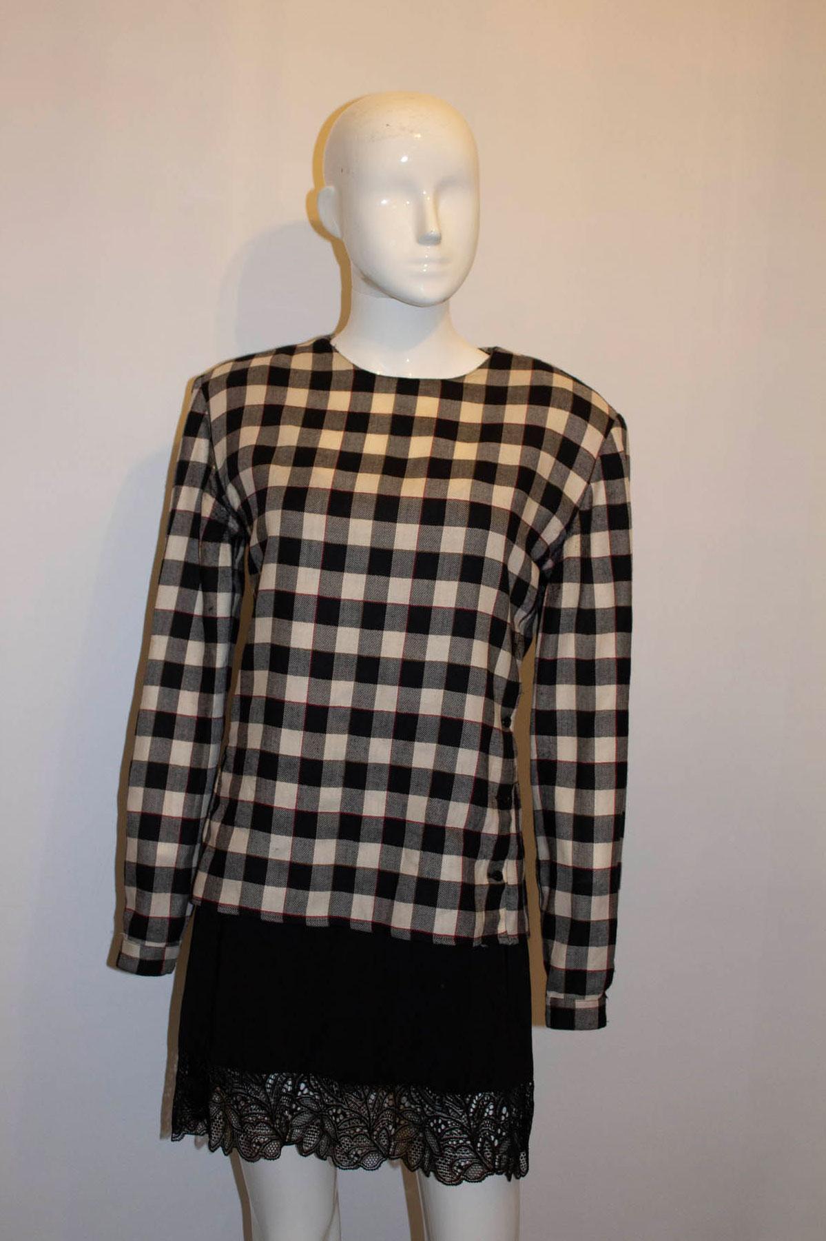 Women's Vintage Giorgio Armani  Black Check Blouse For Sale