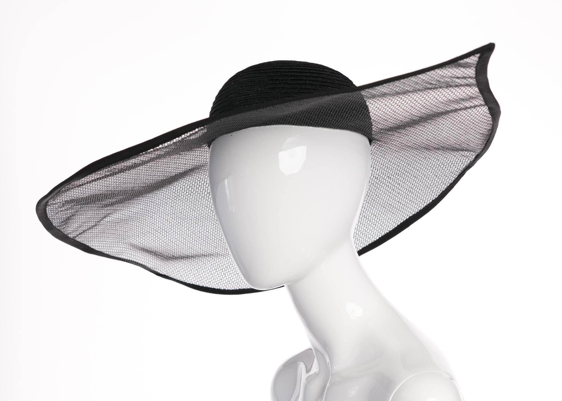  Vintage Giorgio Armani Black Sculptural  Wide Brim Eye Hat  In Excellent Condition For Sale In Boca Raton, FL