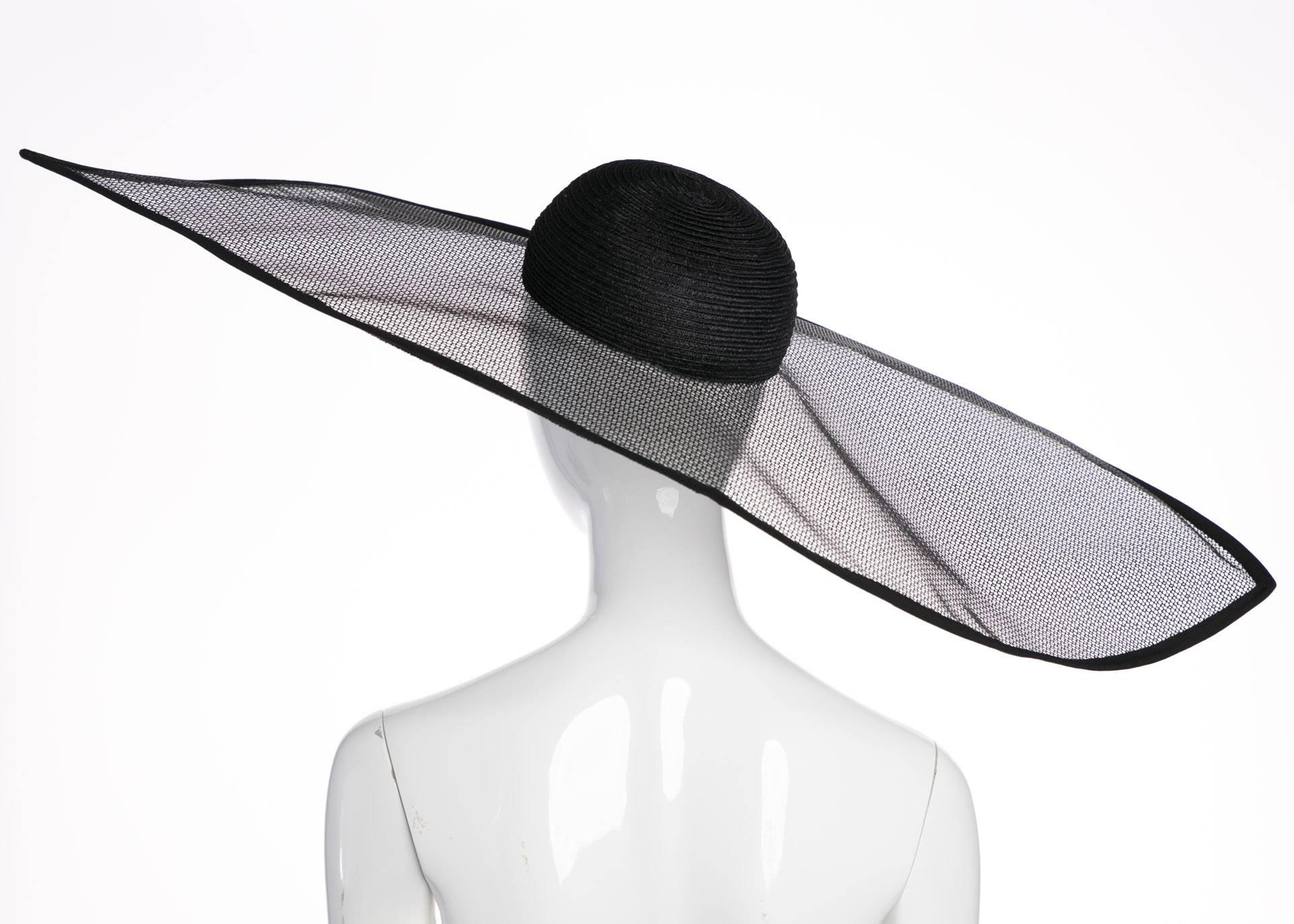 Women's  Vintage Giorgio Armani Black Sculptural  Wide Brim Eye Hat  For Sale