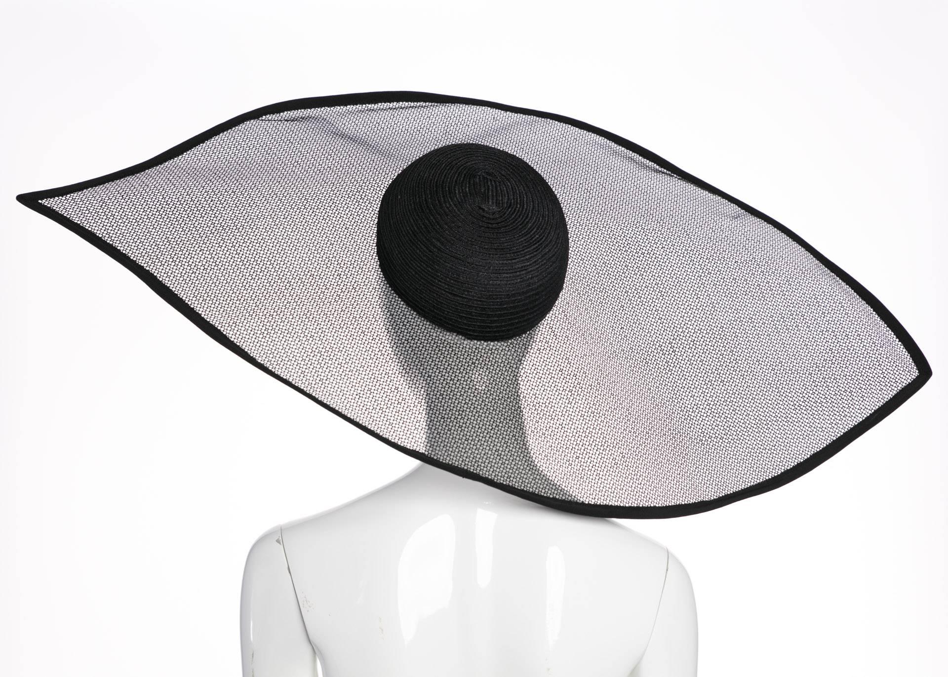  Vintage Giorgio Armani Black Sculptural  Wide Brim Eye Hat  For Sale 1