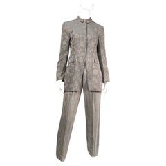 Used Giorgio Armani Gold- Silver-Tone Floral Jacquard Pleated Suit