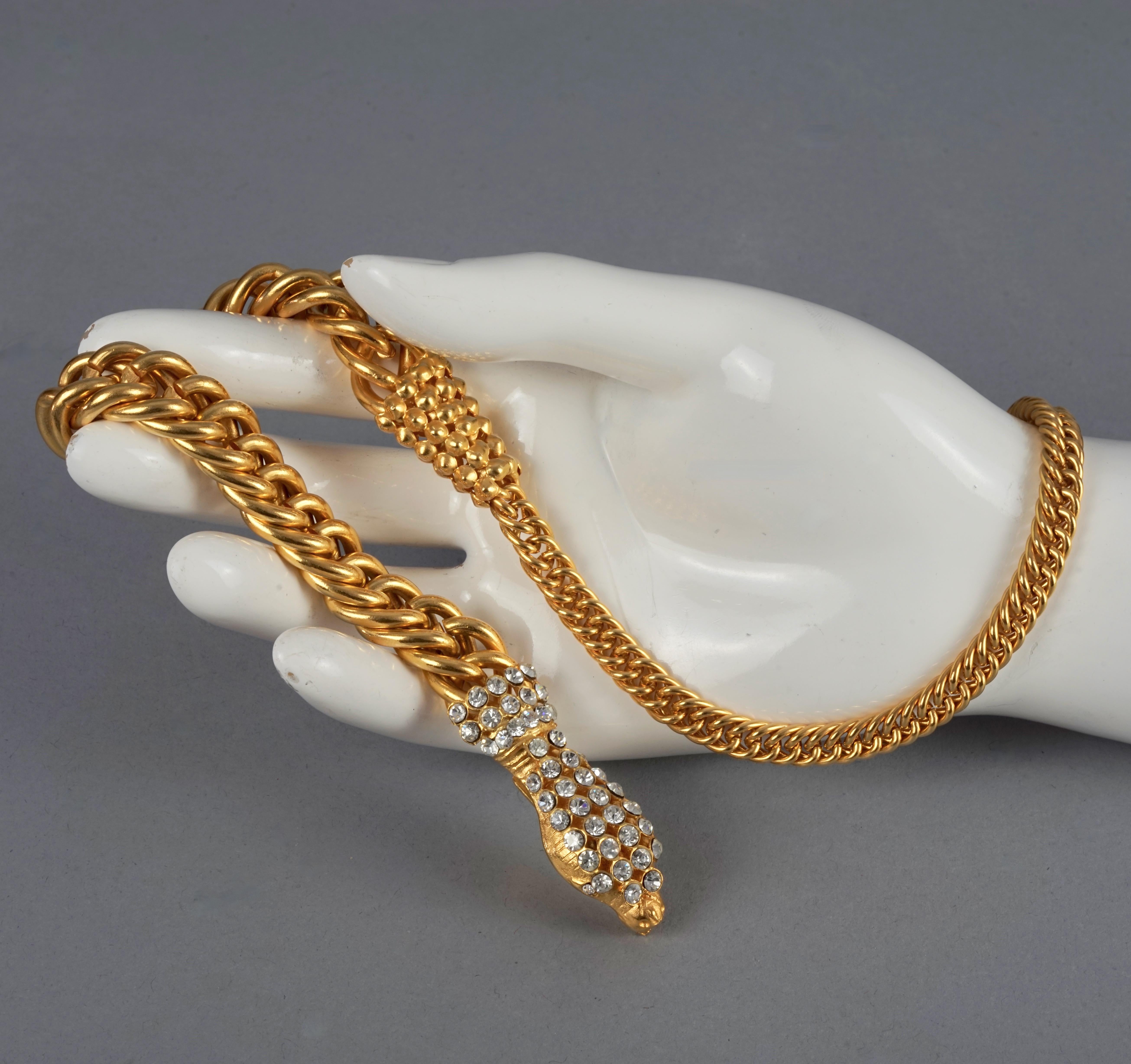 Vintage GIORGIO ARMANI Jewelled Snake Head Chain Necklace 2