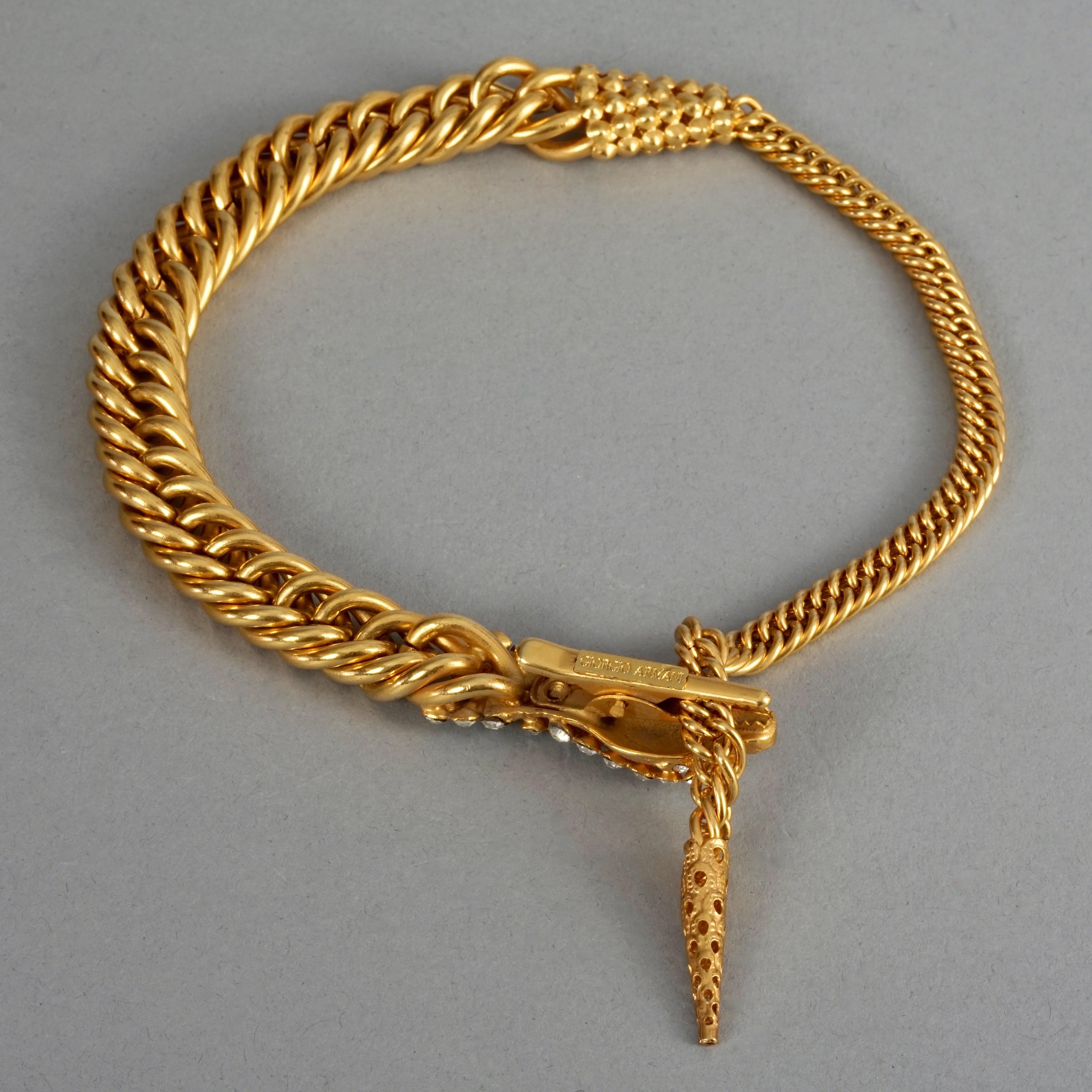 Vintage GIORGIO ARMANI Jewelled Snake Head Chain Necklace 3