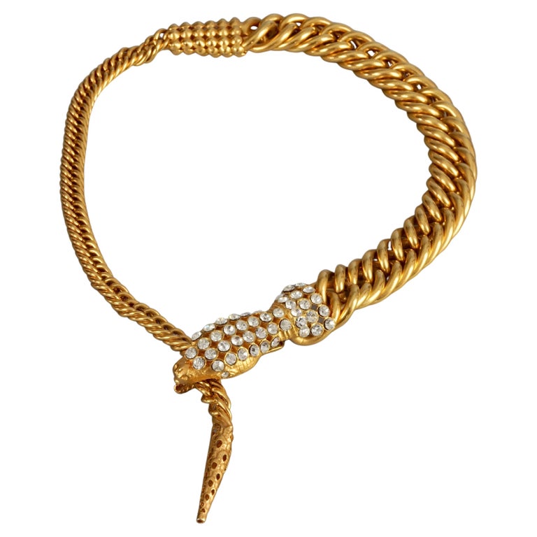 Vintage GIORGIO ARMANI Jewelled Snake Head Chain Necklace For Sale at ...