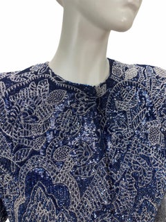 Vintage Giorgio Armani Navy Blue Beads Sequins Embellished Blazer It 44 - US 8