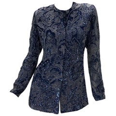 Vintage Giorgio Armani Navy Blue Beads Sequins Embellished Blazer It 44 - US 8