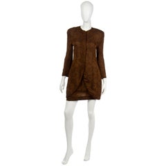 Vintage Giorgio Armani Silk Lined Textured Brown Skirt and Jacket Suit