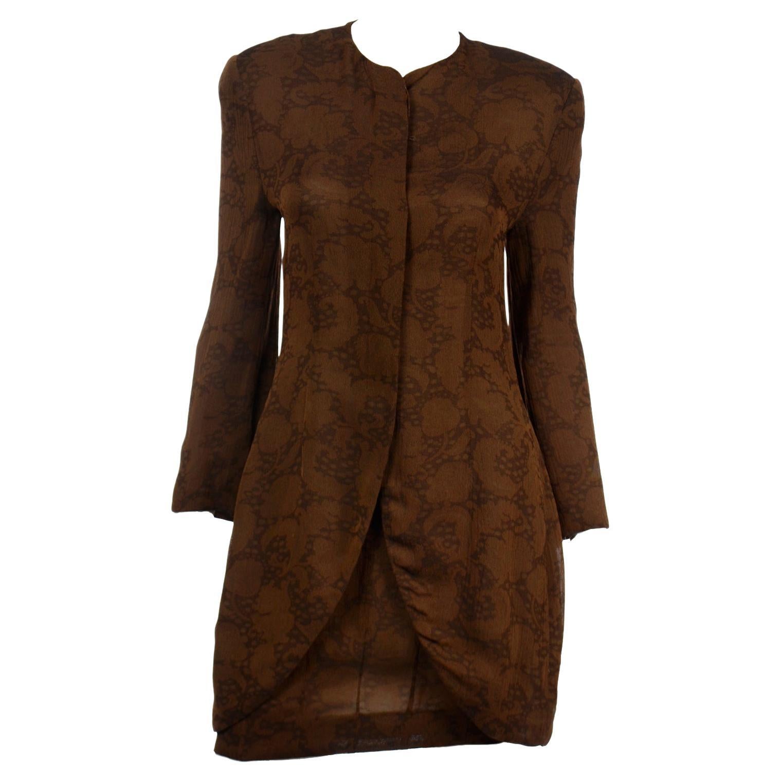 Vintage Giorgio Armani Silk Lined Textured Brown Skirt and Jacket Suit