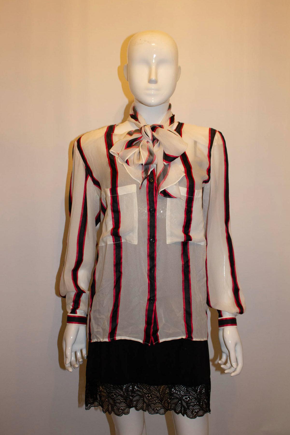 Brown Vintage Giorgio Armani Silk Stripe Blouse For Sale