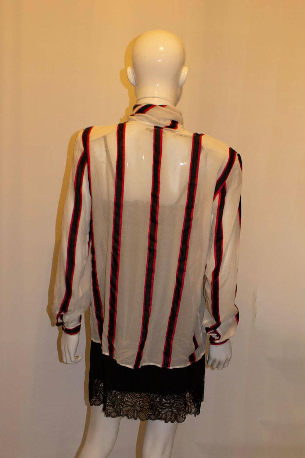 Vintage Giorgio Armani Silk Stripe Blouse In Good Condition For Sale In London, GB