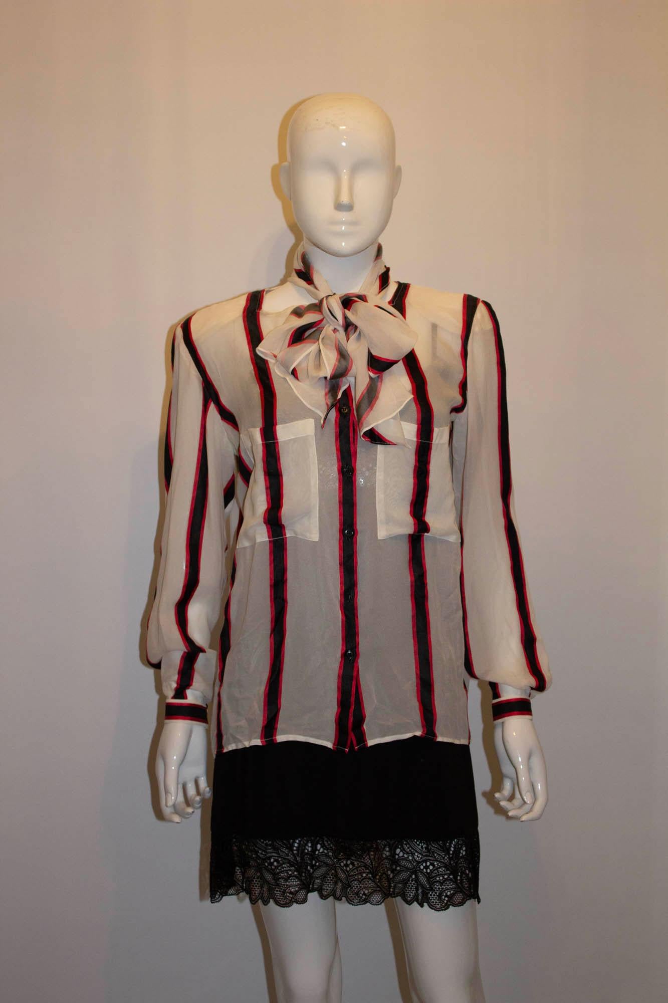Vintage Giorgio Armani Silk Stripe Blouse For Sale 1