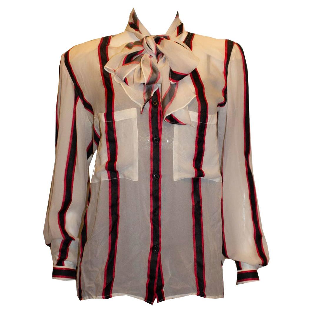Vintage Giorgio Armani Silk Stripe Blouse For Sale