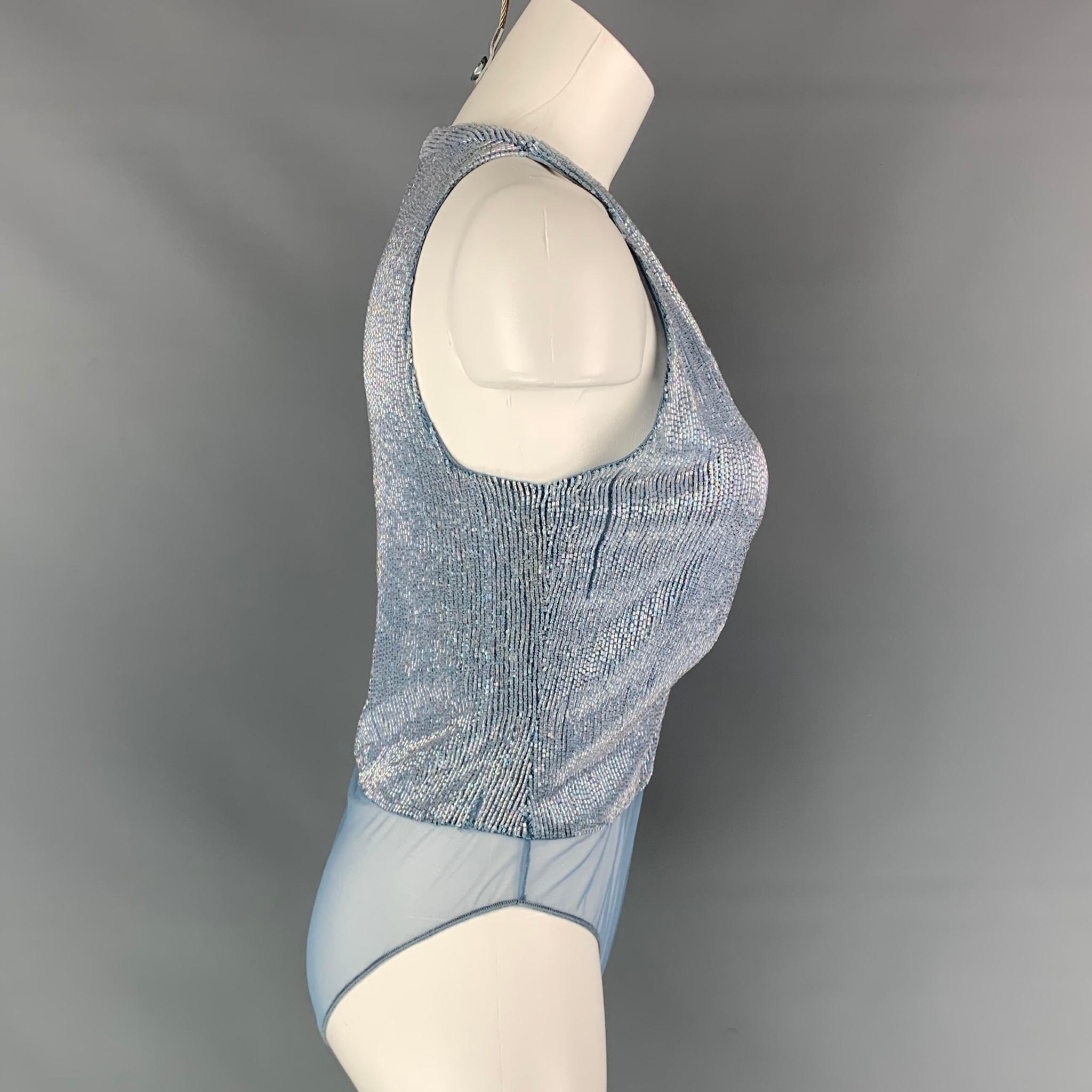 Vintage GIORGIO ARMANI Size M Light Blue Beaded Body Suit Dress Top In Good Condition In San Francisco, CA