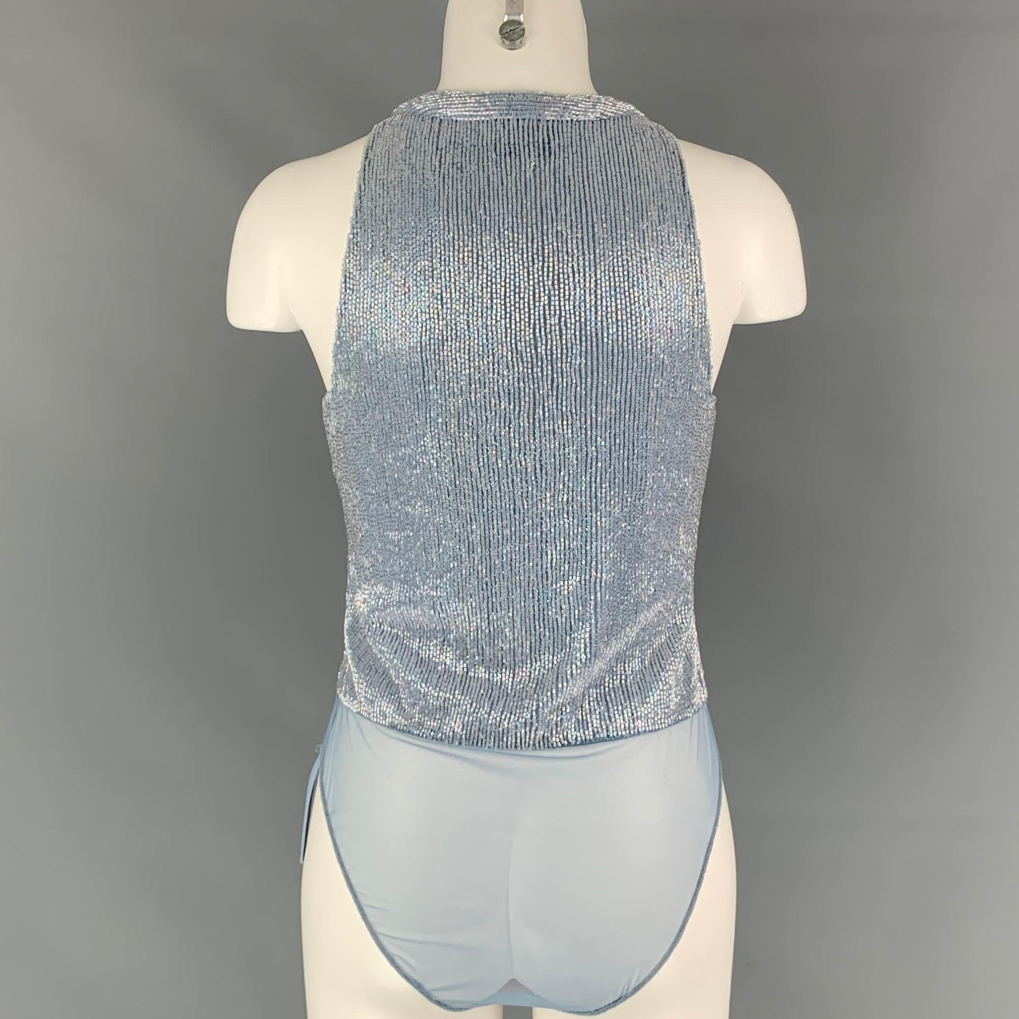 Women's Vintage GIORGIO ARMANI Size M Light Blue Beaded Body Suit Dress Top