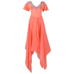 Vintage Giorgio di Sant'Angelo Pink Floral Leotard and Scarf Ensemble 1978