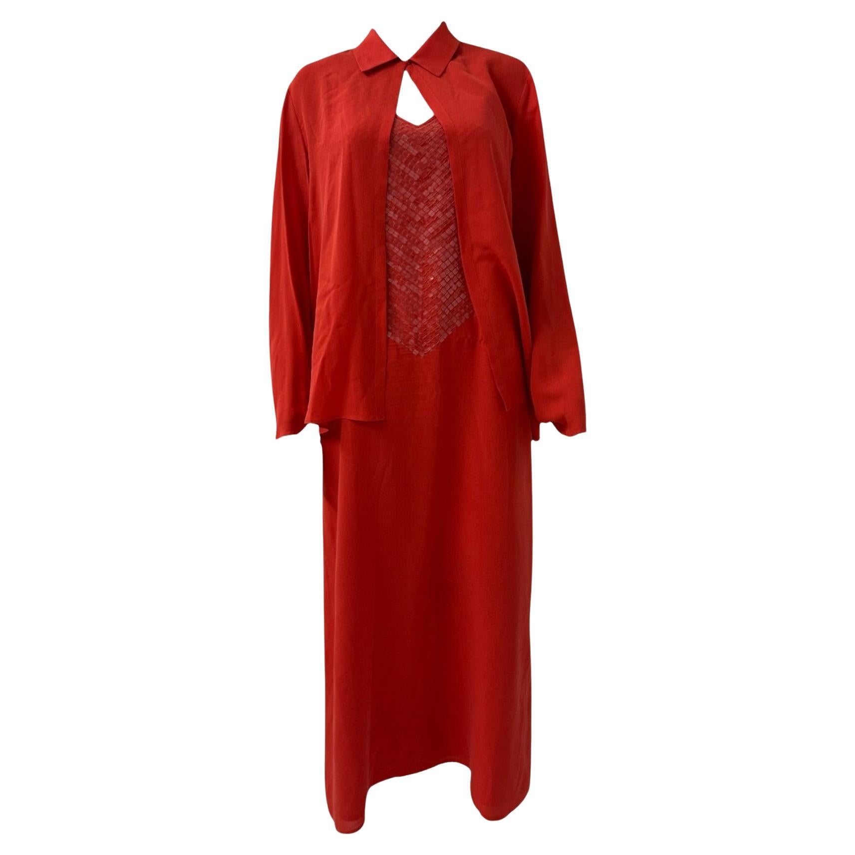 Vintage Giorgio Kauten Coral Silk Ensemble with Sequin Panel