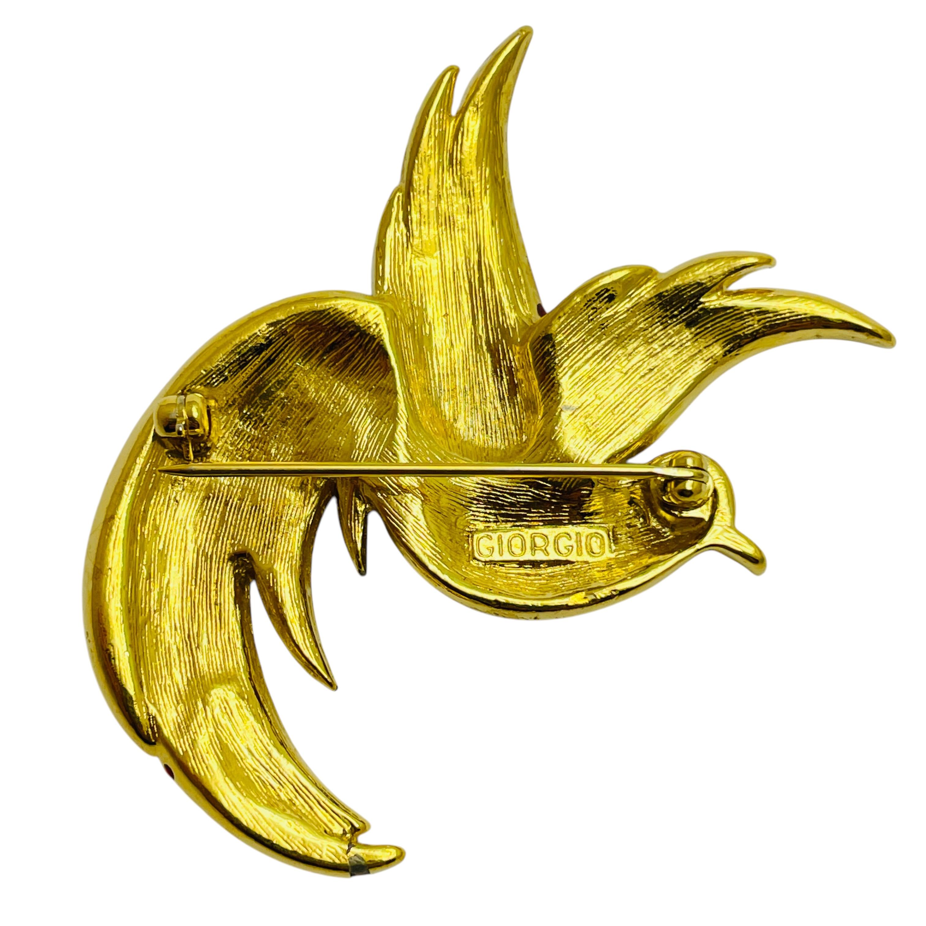 Spilla d'epoca firmata GIORGIO con uccello in strass color oro In condizioni buone in vendita a Palos Hills, IL