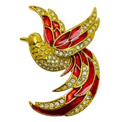 Broche vintage GIORGIO signée strass or ton sur ton oiseau designer