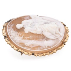 Vintage Giovanni Noto Yellow Gold Cameo Loving Couple Brooch Pendant