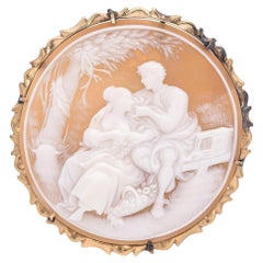 Vintage Giovanni Noto Yellow Gold Cameo Loving Couple Brooch Pendant