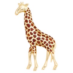 Vintage Giraffe Brooch 18k Yellow Gold Pin Animal Jewelry Estate Fine Enamel