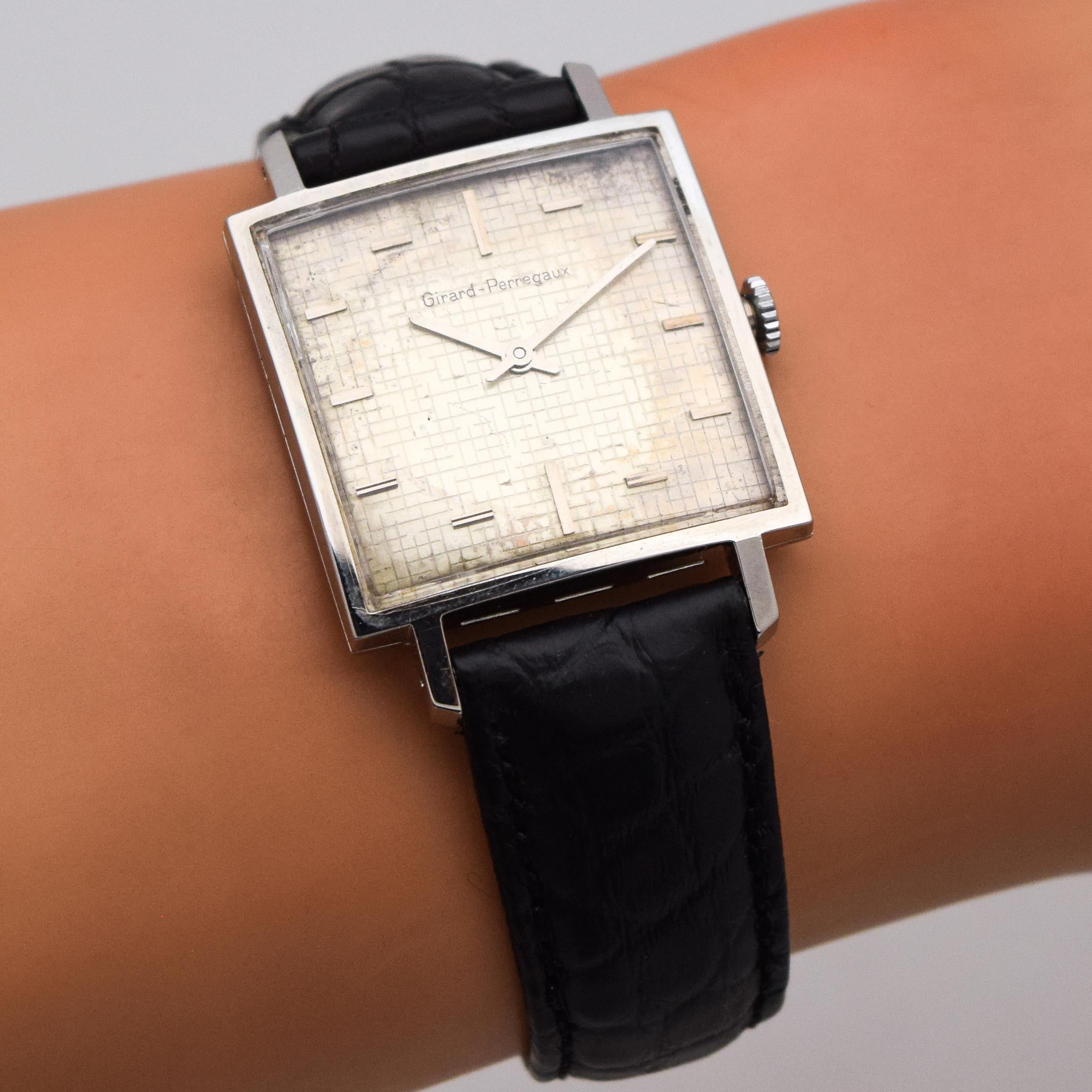 Vintage Girard Perregaux Stainless Steel Square-Shaped Watch, 1960s 1
