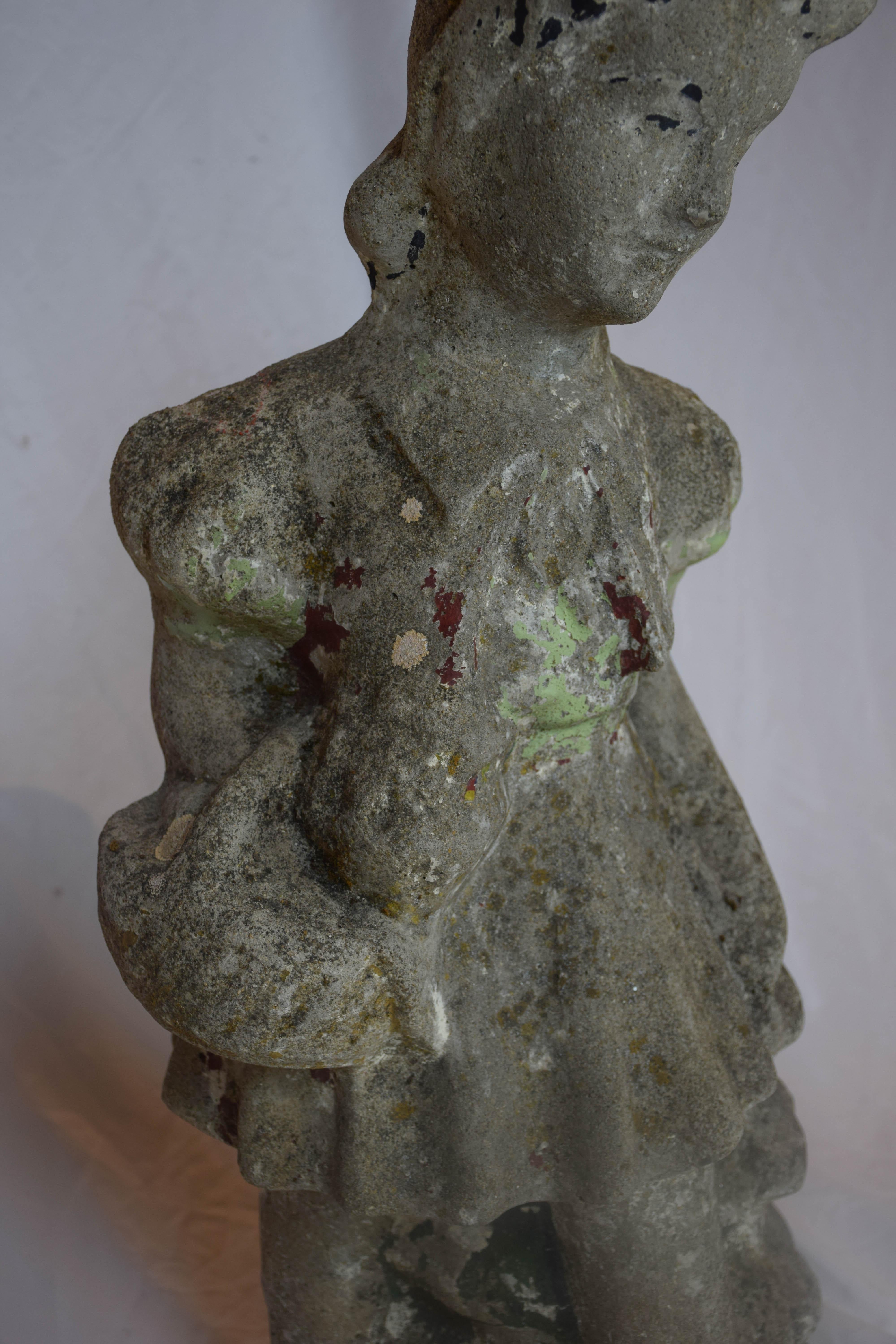 Concrete Vintage Girl Garden Statue For Sale