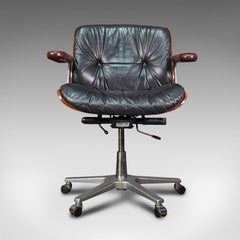 Vintage Giroflex Desk Chair, Swiss, Rosewood, Leather, Office Seat, Martin Stoll