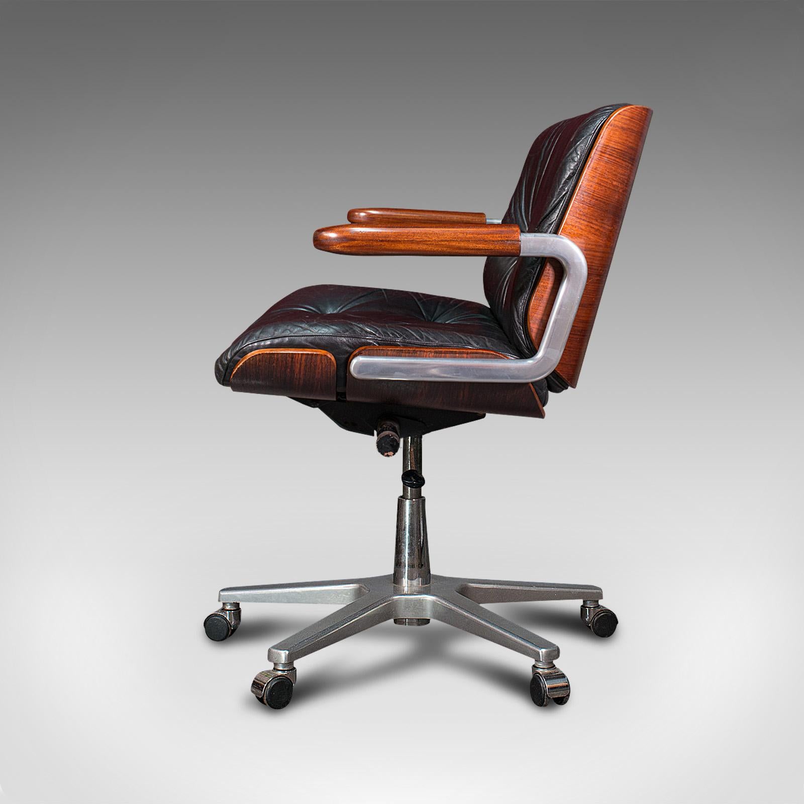Vintage Giroflex Desk Chair, Swiss, Rosewood, Leather, Office Seat, Martin Stoll In Good Condition In Hele, Devon, GB