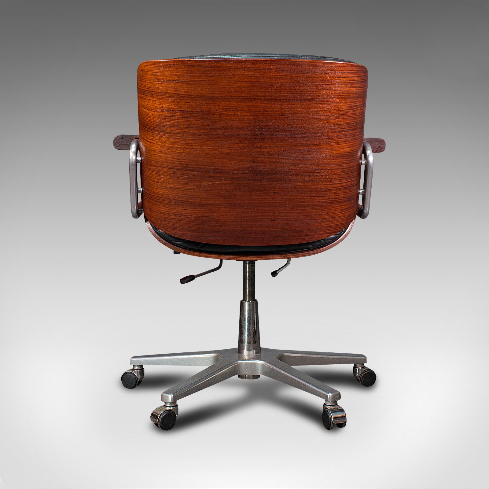 20th Century Vintage Giroflex Desk Chair, Swiss, Rosewood, Leather, Office Seat, Martin Stoll