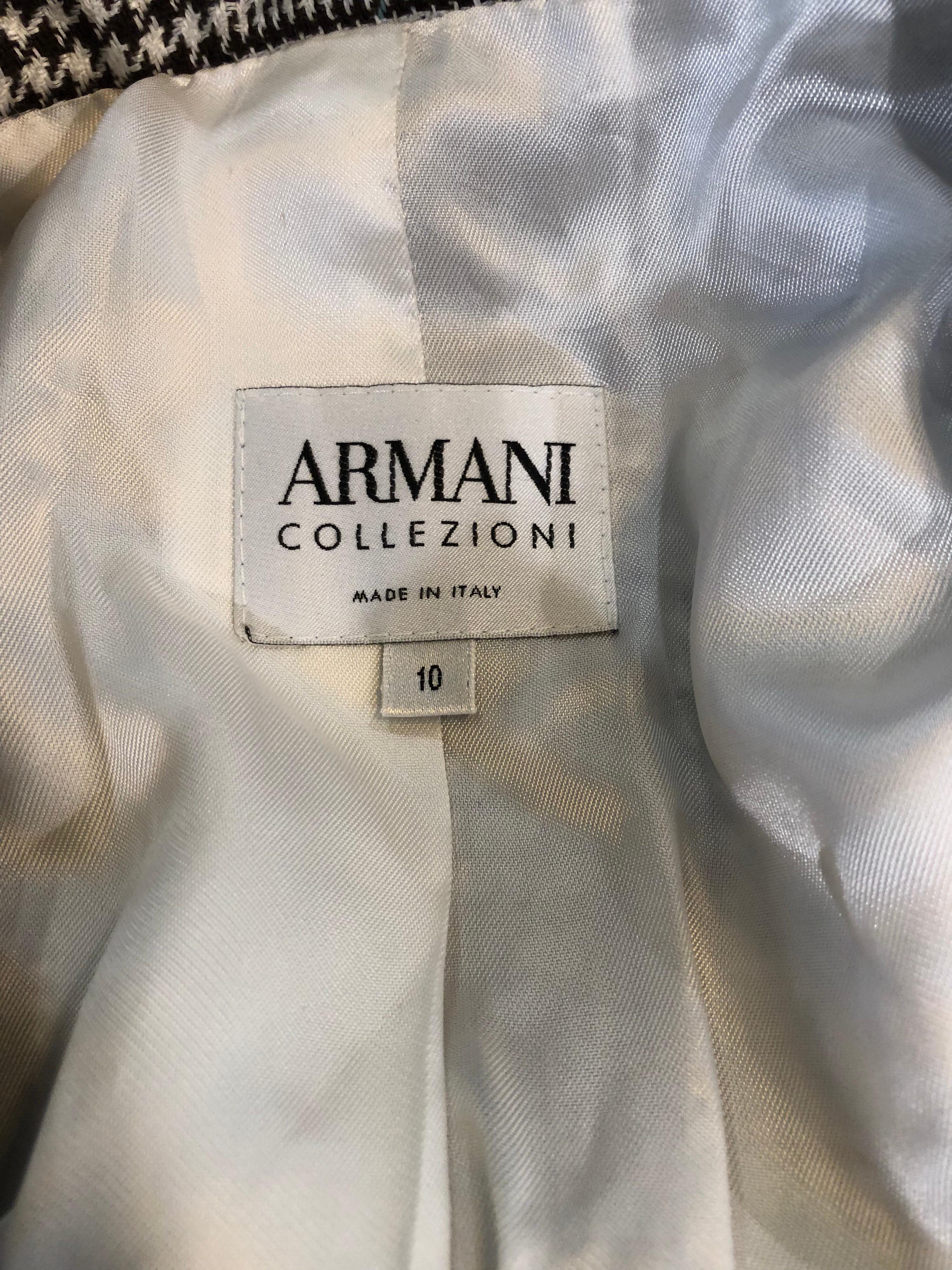 Vintage Giorgio Armani Size 10 Brown Blue Ivory Houndstooth 90s Blazer Jacket For Sale 9
