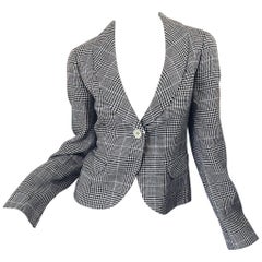 Retro Giorgio Armani Size 10 Brown Blue Ivory Houndstooth 90s Blazer Jacket