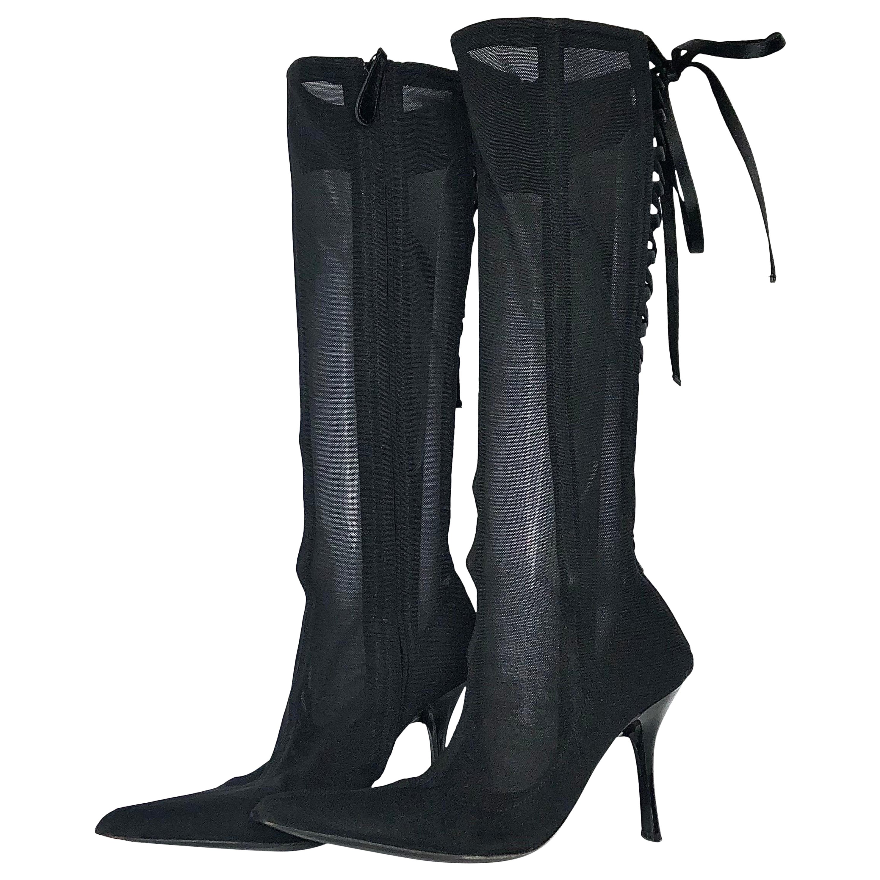 Vintage Giuseppe Zanotti Corsetto in rete Stivali al ginocchio a punta 36
