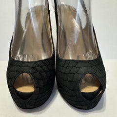 Vintage Giuseppe Zanotti Python Embossed Suede Heels size IT 38.5 Black Peep Toe