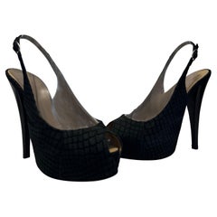 Vintage Giuseppe Zanotti Python Embossed Suede Heels size IT 38.5 Black Peep Toe