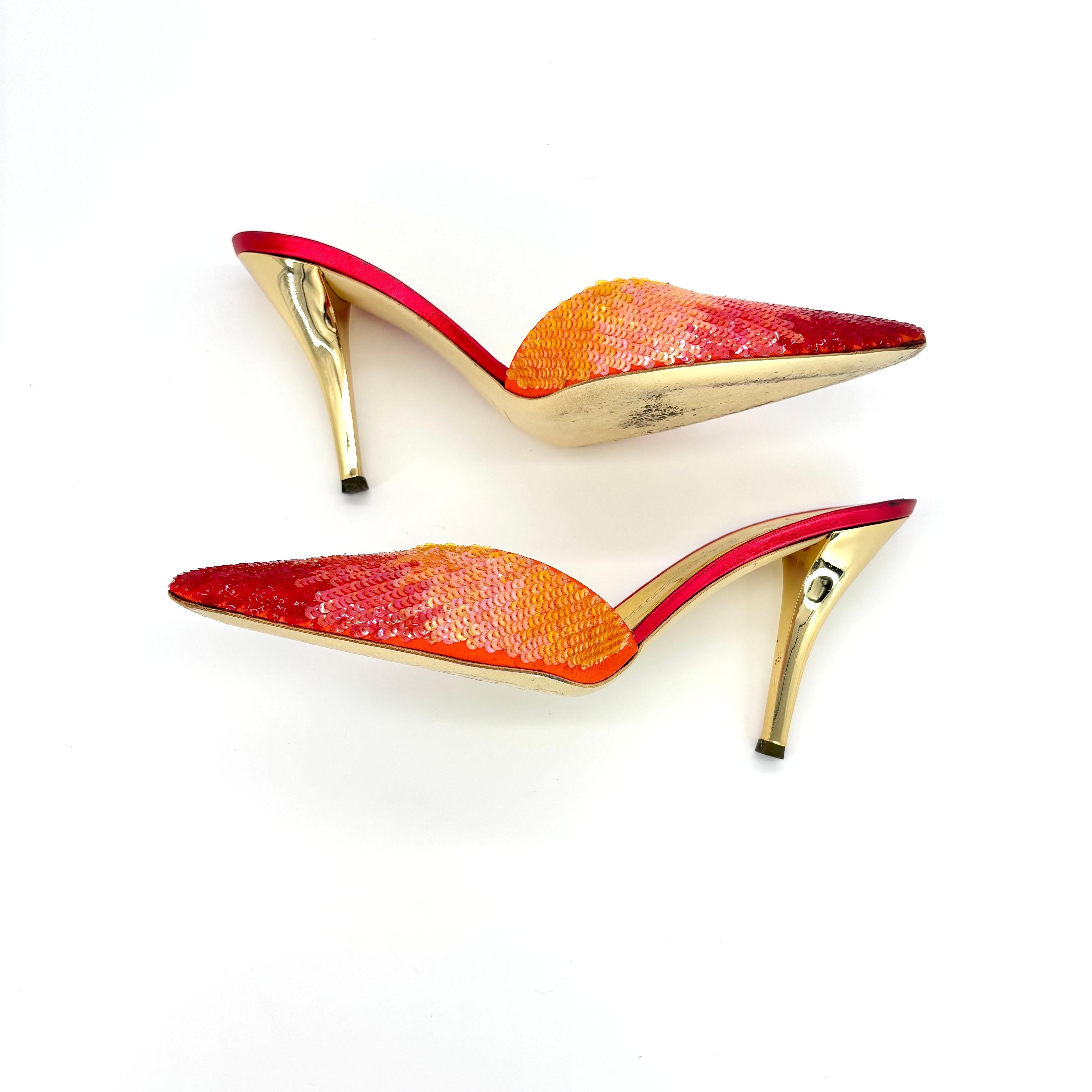 Vintage Giuseppe Zanotti Sequin Pointed Toe Heeled Slip On Mule Pumps 38.5EU In Good Condition For Sale In Mechanicsville, VA