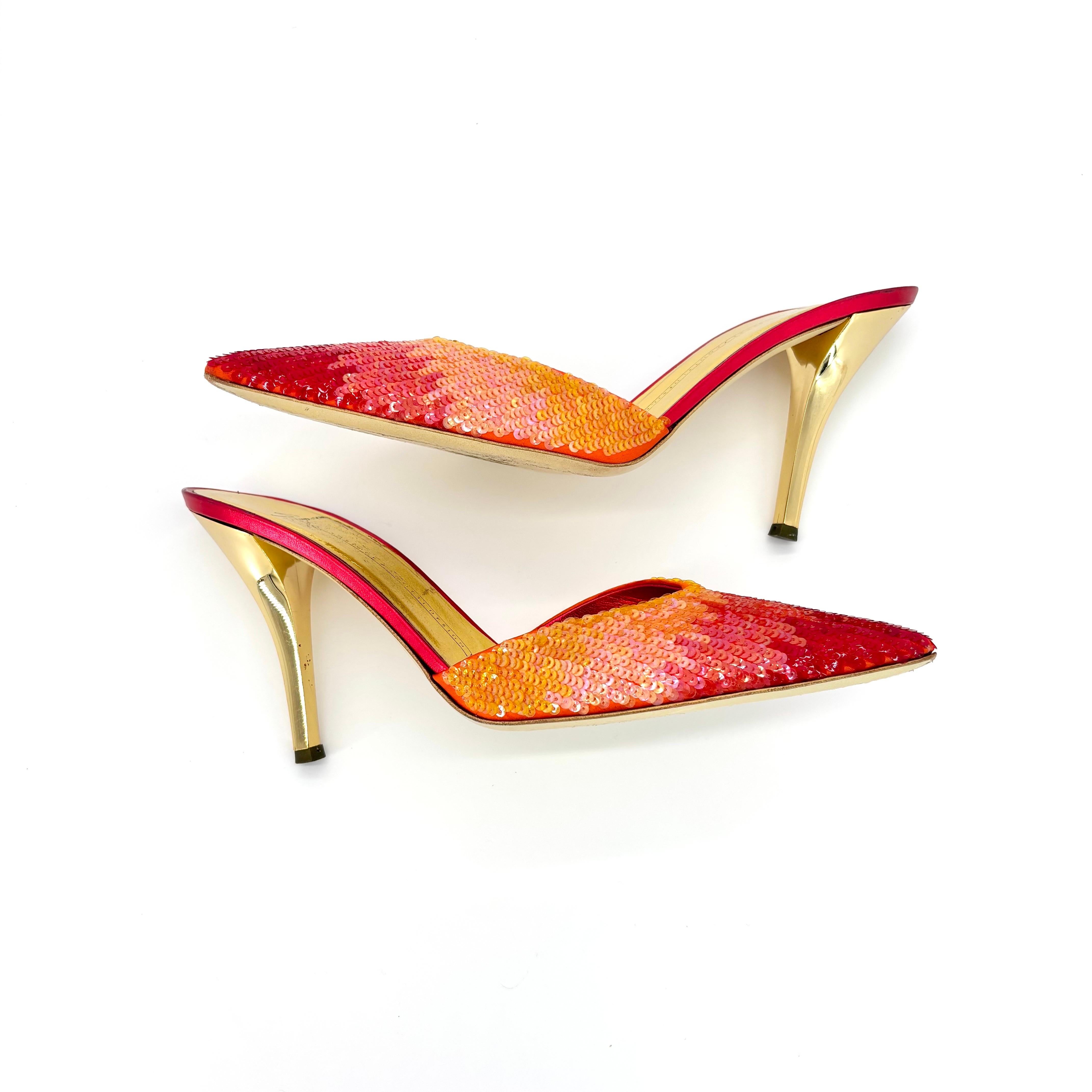 Women's Vintage Giuseppe Zanotti Sequin Pointed Toe Heeled Slip On Mule Pumps 38.5EU For Sale