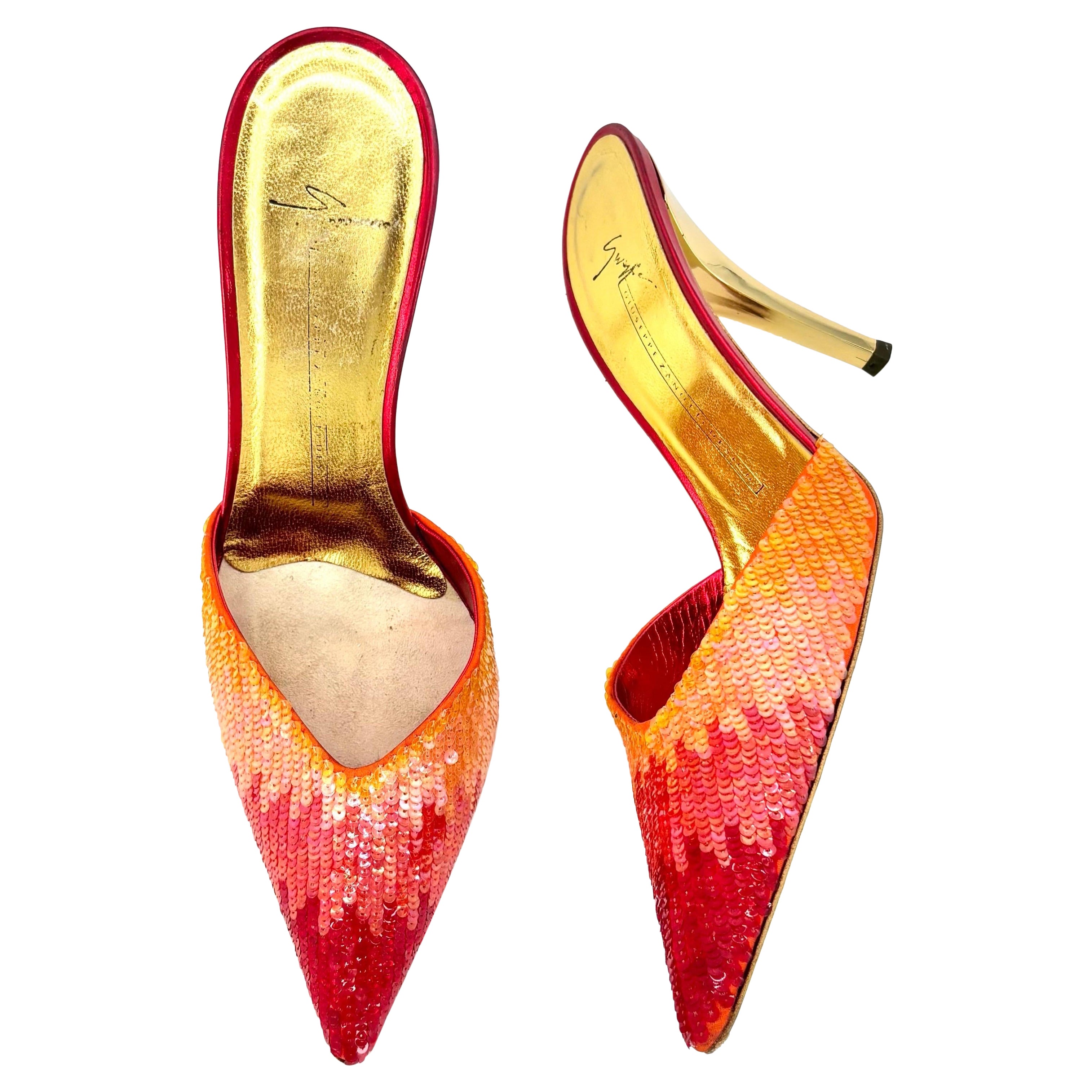 Vintage Giuseppe Zanotti Sequin Pointed Toe Heeled Slip On Mule Pumps 38.5EU