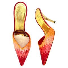 Vintage Giuseppe Zanotti Sequin Pointed Toe Heeled Slip On Mule Pumps 38.5EU