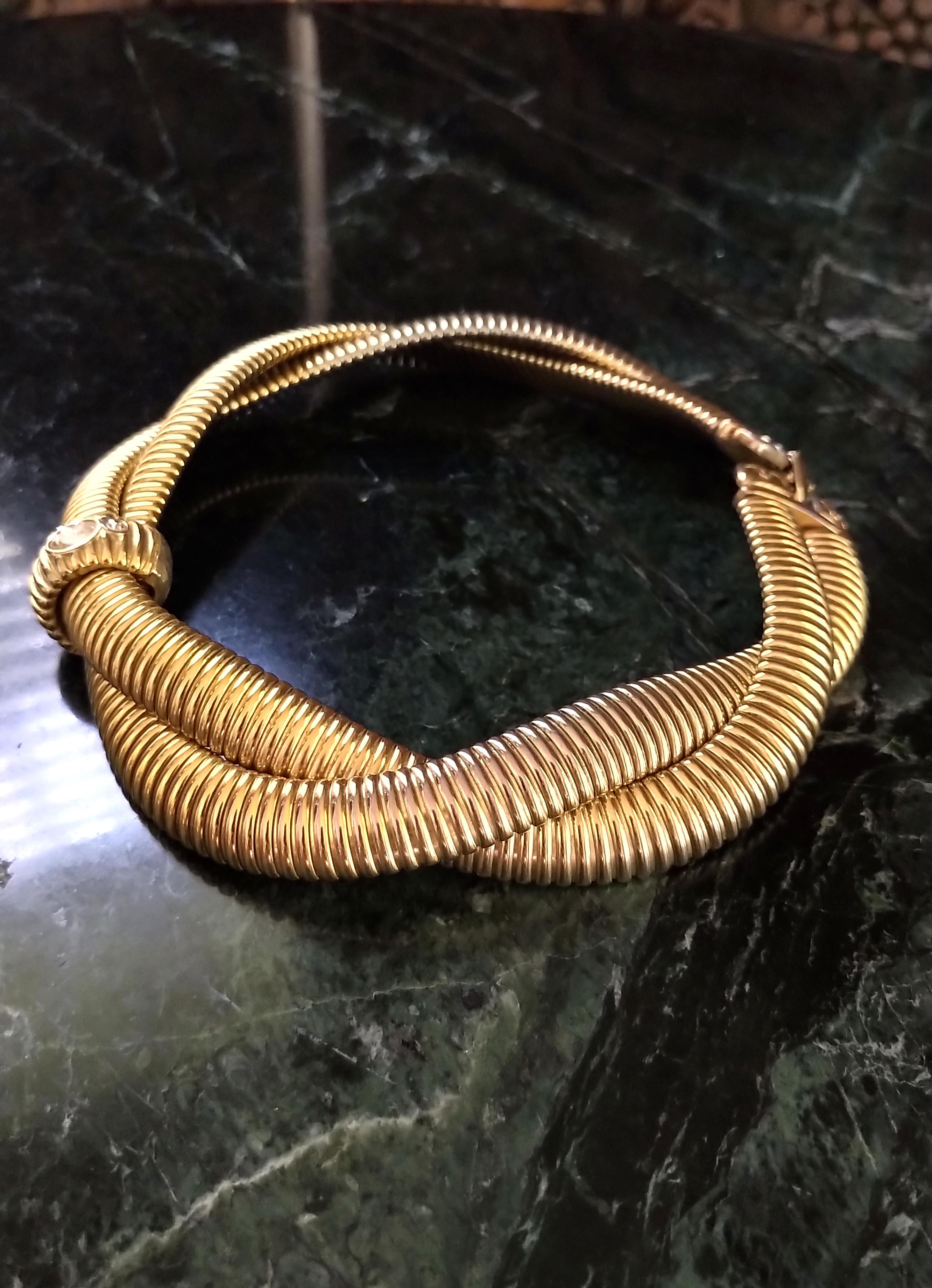 Retro Vintage Givenchy 1980's Signed Gold Plated Crystal Strass Snake Choker Necklace For Sale