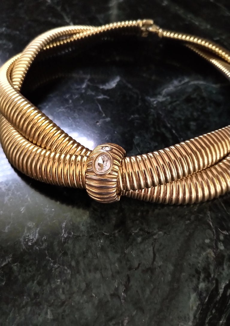 Vintage Givenchy 1980's Signed Gold Plated Crystal Strass Snake Choker