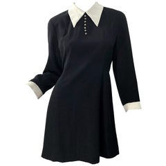 Mini abito vintage Givenchy anni '90 con strass bianchi e neri a maniche lunghe