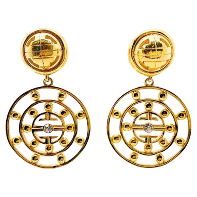 Vintage Givenchy 4G Gold Logo Statement Earrings 1980S