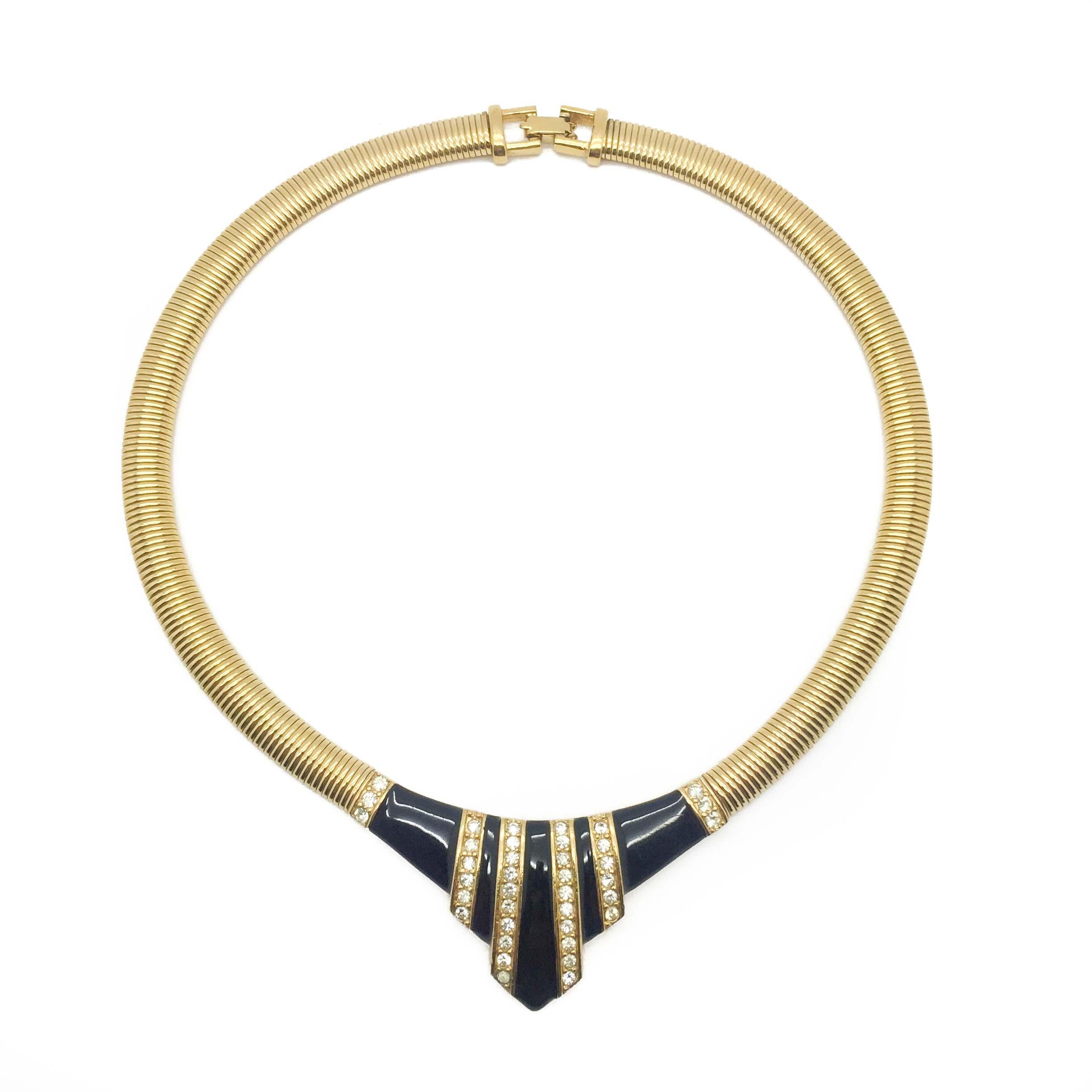 Collana vintage Givenchy con collare Geo nero e oro In condizioni buone in vendita a Wilmslow, GB