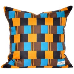 Vintage Givenchy Blue and Orange Silk Fabric with Irish Linen Cushion Pillow