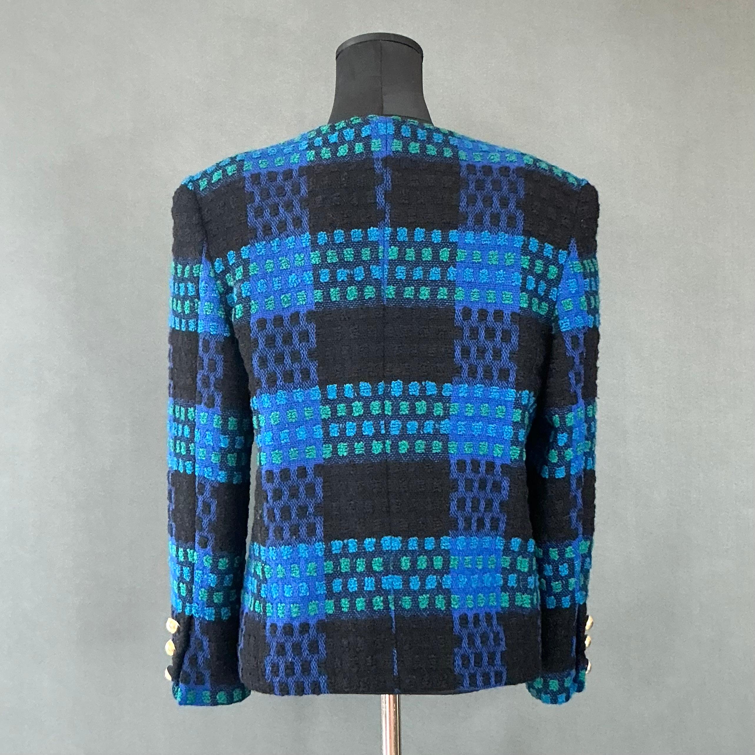 Vintage Givenchy Blue & Black Tweed Blazer For Sale 6