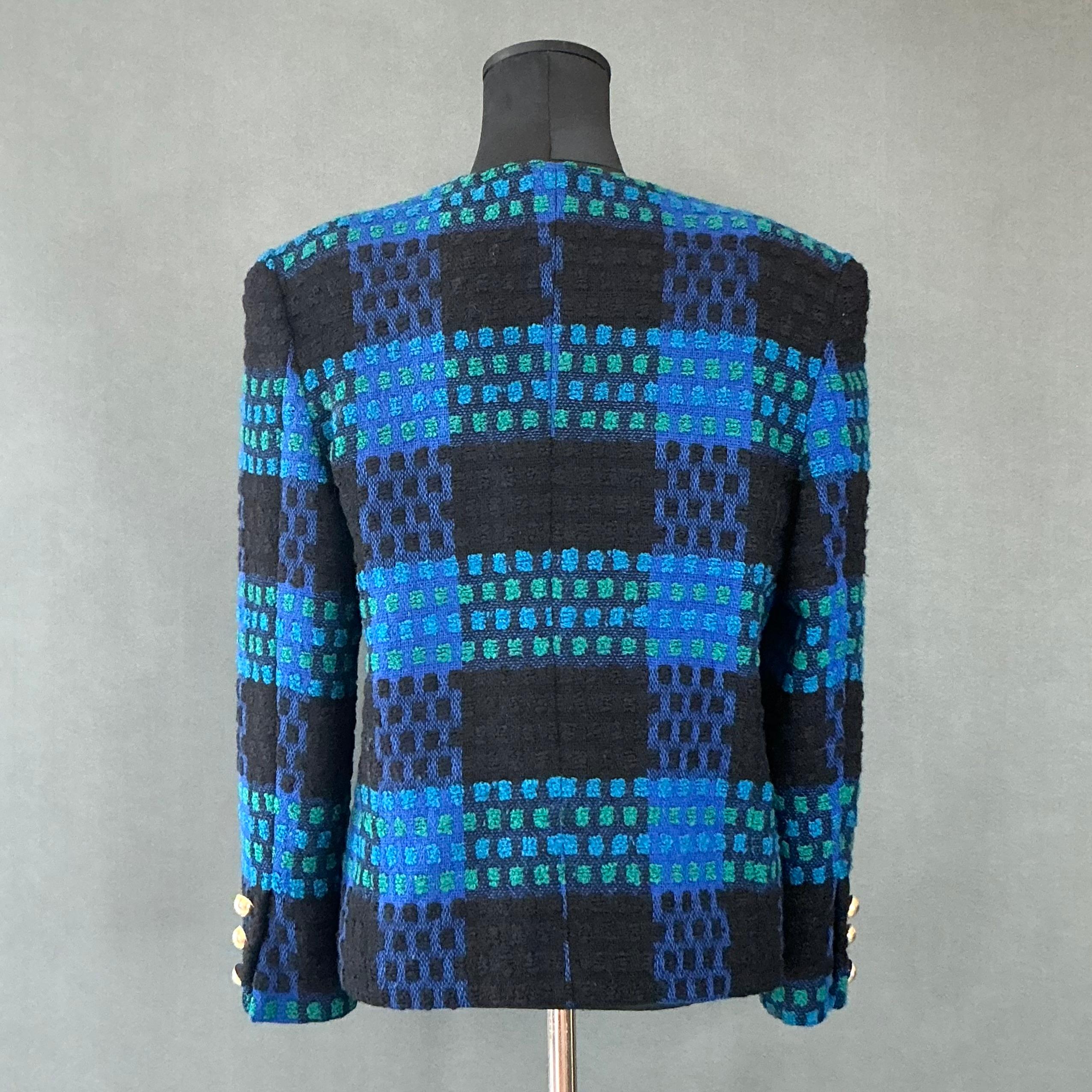 Vintage Givenchy Blue & Black Tweed Blazer For Sale 5