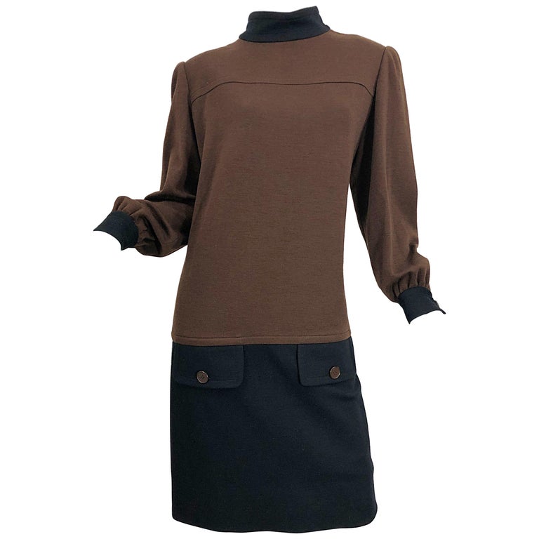 Vintage 80s Givenchy Brown and Black Virgin Wool Long Sleeve Mock Neck Sac  Dress For Sale at 1stDibs | bedhead reading lights melbourne, sac givenchy,  givenchy 80s