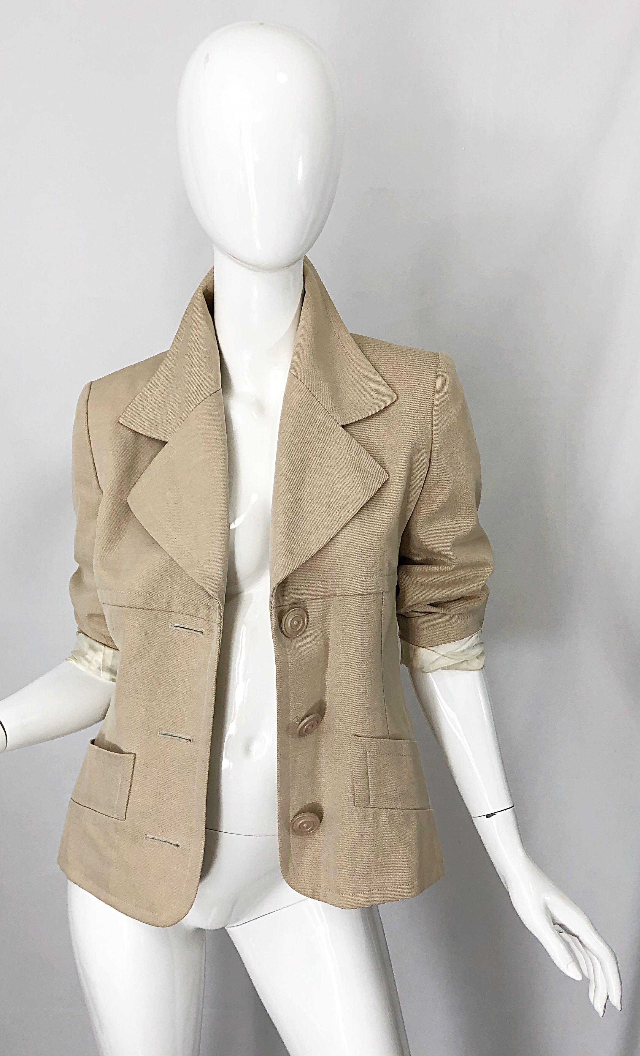 Vintage Givenchy Couture by Alexander McQueen 1990s Khaki Tan 90s Jacket Blazer 5