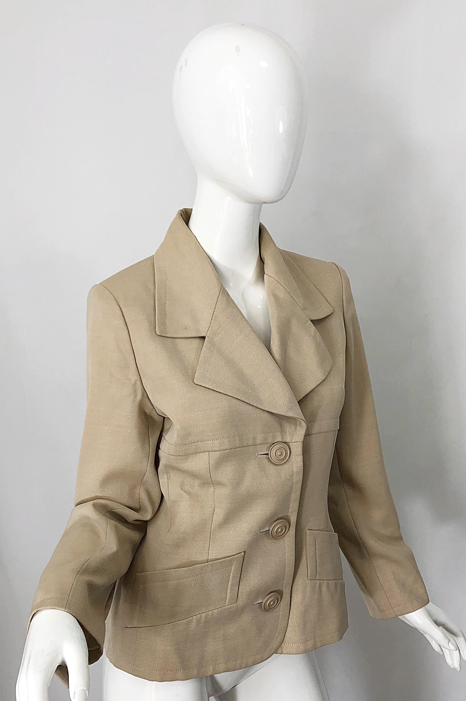 Vintage Givenchy Couture by Alexander McQueen 1990s Khaki Tan 90s Jacket Blazer 6